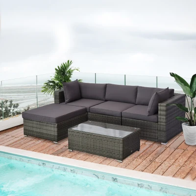 Outsunny 5-Piece Outdoor Sectional Sofa Set, Charcoal Wicker