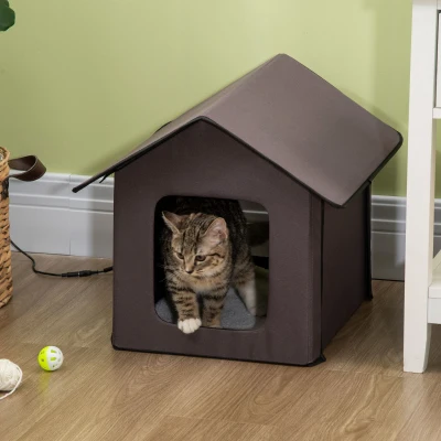 PawHut Heated Cat House, Waterproof & Insulated, Brown