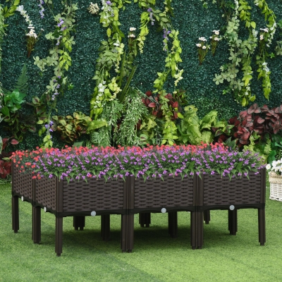 Outsunny 6-piece Raised Garden Bed PP Raised Flower Bed Plant Stand Stackable Vegetable Herb Grow Box