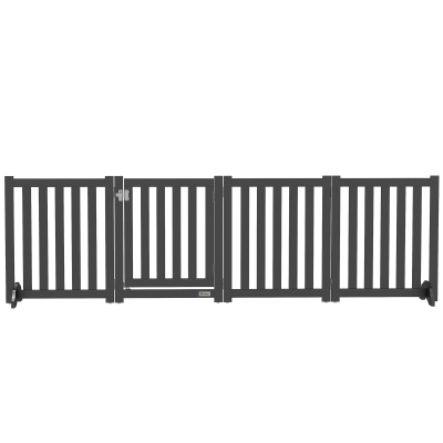 PawHut Foldable Dog Gate with Door, 4 Panels Fressstanding Pet Gate, Black