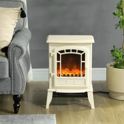HOMCOM Electric Fireplace Heater, Freestanding Stove, 750W/1500W, Beige