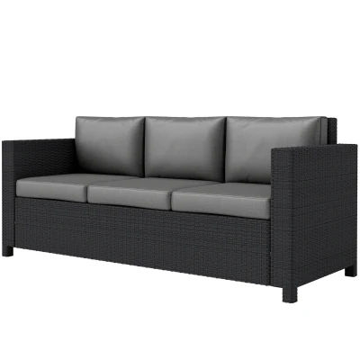 Outsunny Deluxe 3 Seat Rattan Wicker Sofa Garden Outdoor Patio Furniture with Cushion, Grey