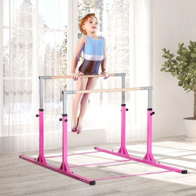 Qaba Adjustable Double Horizontal Bars, Pink, 36"-59" Height