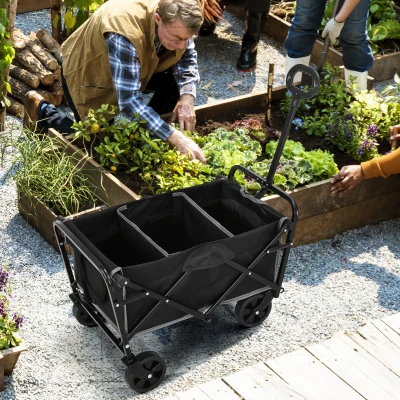 Outsunny Heavy Duty Collapsible Wagon, All-Terrain Garden Cart