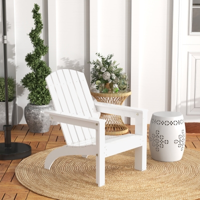 Outsunny Adirondack Chair Patio Muskoka Chair, Outdoor Poplar Wood Fire Pit Chair, Pre-Assembled Backrest Chaise Adirondack with High-back, Large Seat, for Deck, Garden, White