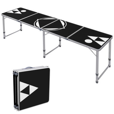 Outsunny 8' Folding Camping Table, Adjustable Legs, Black & White