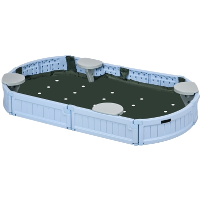 Outsunny Kids Sandbox with Cover, Seat, Sandbox Outdoor for Backyard, Light Blue