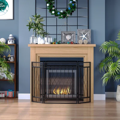 HOMCOM 3-Panel Folding Fireplace Screen, Metal, 49.5" x 31.5"