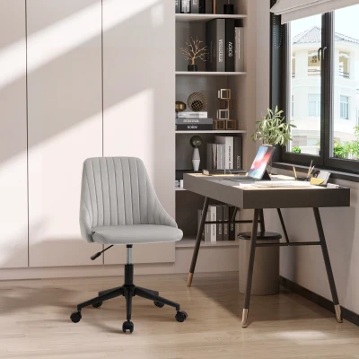 Vinsetto Velvet Swivel Office Chair, Mid-Back, Gray