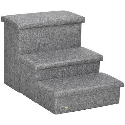 PawHut 3-Step Dog Stairs with Storage for Couch, Bed, Gray