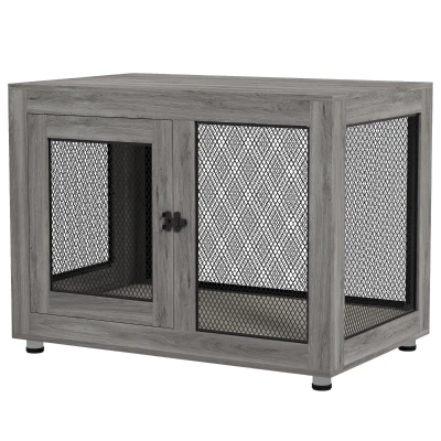 PawHut Pet Crate End Table with Water-resistant Cushion or Large Medium Dogs, Grey