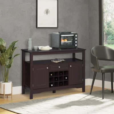 HOMCOM Modern Coffee Bar Cabinet, Wine Rack with Drawer, Espresso