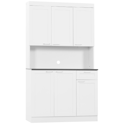 HOMCOM 71" Kitchen Pantry Cabinet, Storage Buffet with Hutch, Adjustable Shelves for Living Room, High Gloss White