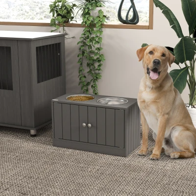 PawHut Elevated Dog Bowls with Storage Cabinet, Gray 44L