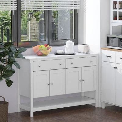 HOMCOM 47" Coffee Bar Cabinet, White with Adjustable Shelves