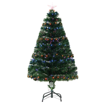 HOMCOM 4ft Prelit Artificial Optical Xmas Tree Spruce Hinged Full Tree