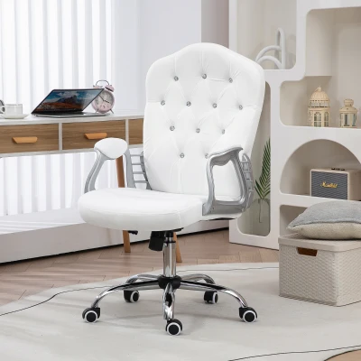 Vinsetto Velvet Office Chair with Swivel Wheels & Adjustable Height, White