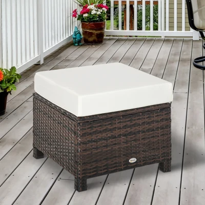 Outsunny 20" Patio Wicker Ottoman, Brown Rattan Footrest