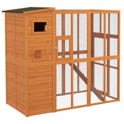 PawHut 77" Outdoor Cat Enclosure, Wooden Cat Patio, Natural