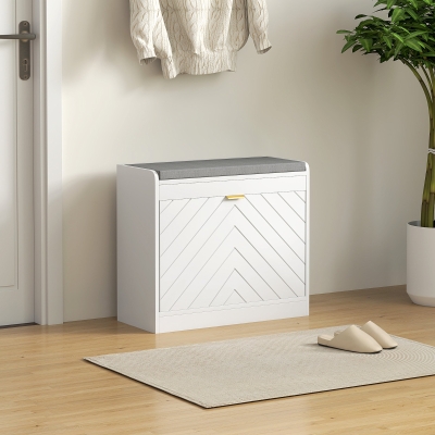 HOMCOM Shoe Storage with Seat, Upholstered Hallway Bench, Shoe Bench with Flip Drawer and Vent for 5 Pairs of Shoes