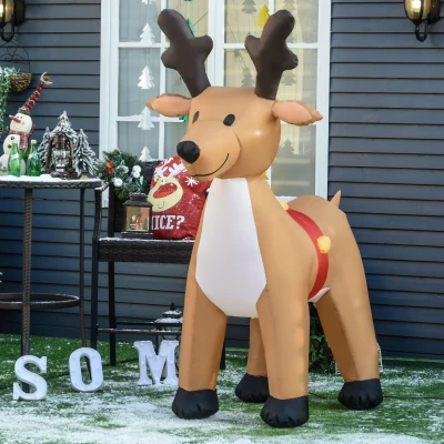 HOMCOM 6ft Inflatable Christmas Reindeer Decor with LED Lights