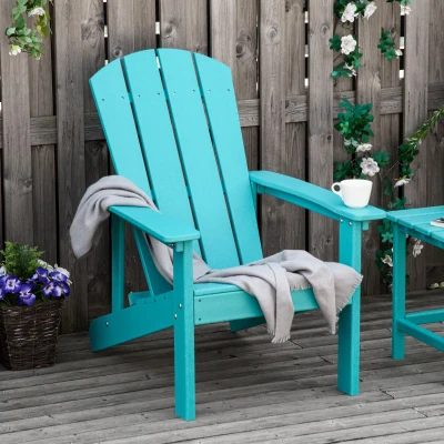 Outsunny Adirondack Chair, Weather Resistant Outdoor Patio Chair, Turquoise