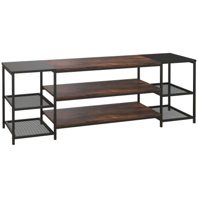 HOMCOM Industrial TV Cabinet for TVs Up to 60", TV Stand with Open Shelf Storage, Media Console with Steel Frame, Rustic Brown