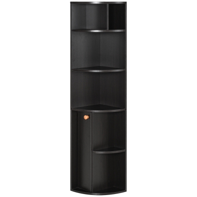HOMCOM 5-Tier Corner Bookcase, Storage Bookshelf, Freestanding Display Shelves with Open Compartments and Cabinet for Home Office, Living Room, Study, Black