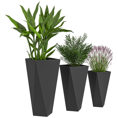 Outsunny Set of 3 Stackable Black MgO Tall Planters with Drainage