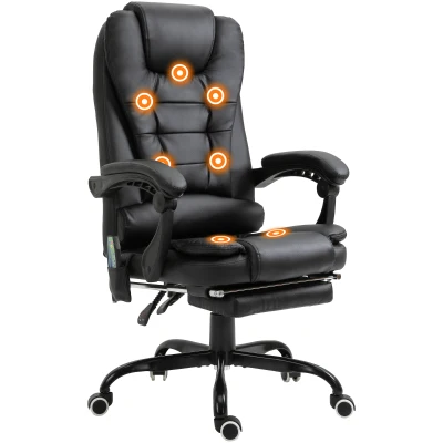 Vinsetto 7-Point Vibrating Massage Chair, Reclining Office Chair with Footrest, Reclining Back, Adjustable Height, Black
