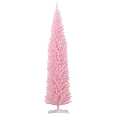 HOMCOM 8ft Pink Pencil Artificial Christmas Tree with 618 Tips