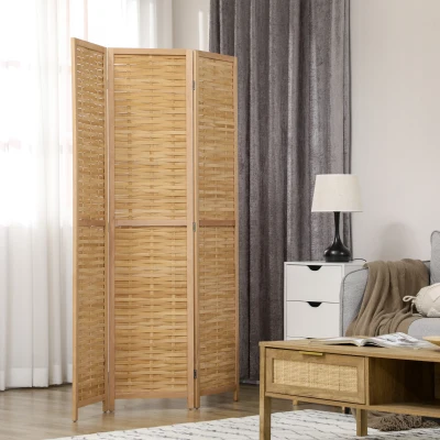 HOMCOM 3-Panel Bamboo Room Divider, Folding Privacy Screen, Natural