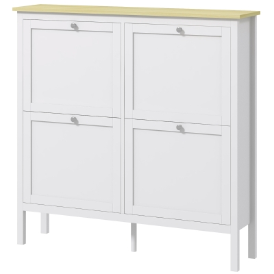 HOMCOM Entryway Shoe Storage Cabinet with 4 Flip Drawers, Adjustable Shelves, Narrow Shoe Cabinet for 20 Pairs of Shoes, White