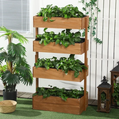 Outsunny 4-Tier Wooden Vertical Garden Planter, Self-Draining, Orange