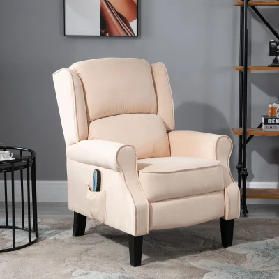HOMCOM Wingback Recliner Chair with Massage & Heat, Cream White