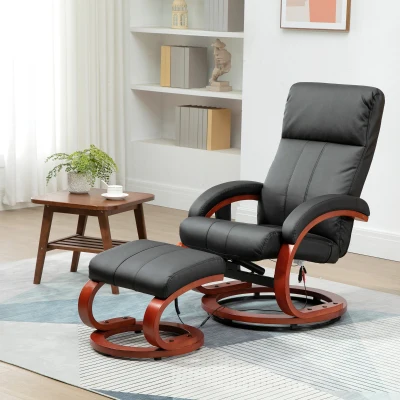 HOMCOM Vibration Recliner Chair with Ottoman & Remote, Black