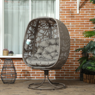Outsunny Swivel Egg Chair Outdoor, Lounge Chair with Cushions and Foldable Basket Seat for Backyard, Garden and Living Room