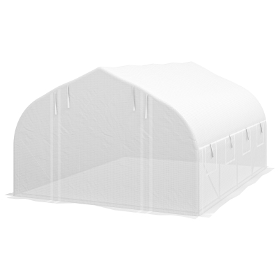 Outsunny 13 x 9.8ft Walk-in Polytunnel Greenhouse, Zipped Roll Up Sidewalls, Mesh Door, 8 Mesh Windows, Tunnel Warm House Tent with PE Cover, Plant Labels and Gloves, White