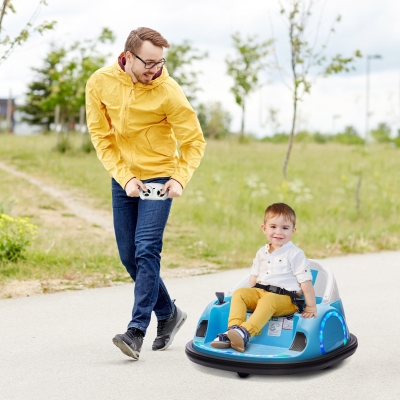 Qaba 12V Bumper Car for Toddlers, Ride On Car with 360 Degree Remote Control, Lights Music Horn, for 1.5-5 Years, Light Blue
