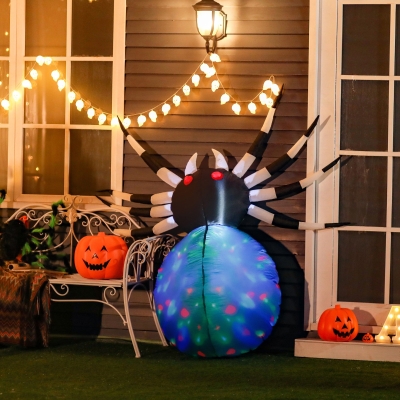 HOMCOM 5Ft Long Halloween Giant Scary Spider LED Lighted Airblown Inflatable Lawn Decoration Holiday Season Garden Decor