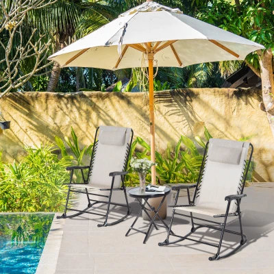Outsunny 3-Piece Outdoor Rocking Chair Set with Table, Cream White