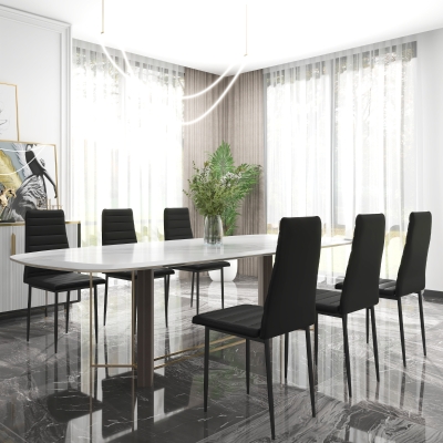HOMCOM High Back Dining Chairs, Modern Upholstered PU Leather Accent Chairs with Metal Legs for Kitchen, Set of 6, Black