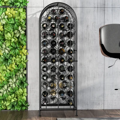 HOMCOM 45-Bottle Wrought Iron Wine Rack with Lock - Black