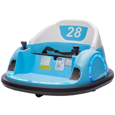 Qaba 12V Bumper Car for Toddlers, Ride On Car with 360 Degree Remote Control, Lights Music Horn, for 1.5-5 Years, Light Blue
