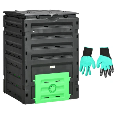 Outsunny Compost Bin, Garden Composter with 80 Vents and 2 Sliding Doors, 120 Gallon (450L), Black