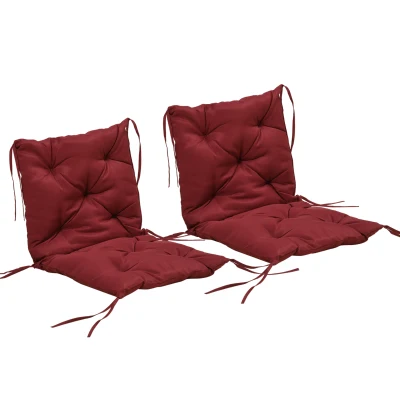 Outsunny Patio Chair Cushions Set of 2, 39" x 20" x 3" Outdoor Tufted Cushion Set with Ties for Indoor Outdoor Garden Furniture, Wine Red