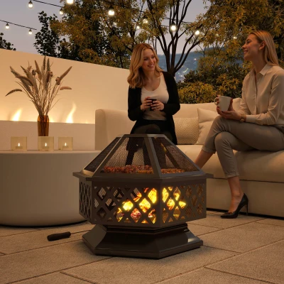 Fire Pit with Grill 27.6" L x 23.6" W x 23.6" H Black