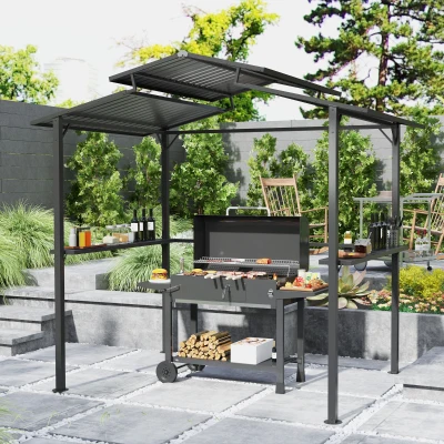 Grill Gazebo 98.4" L x 63" W x 98.4" H Brown
