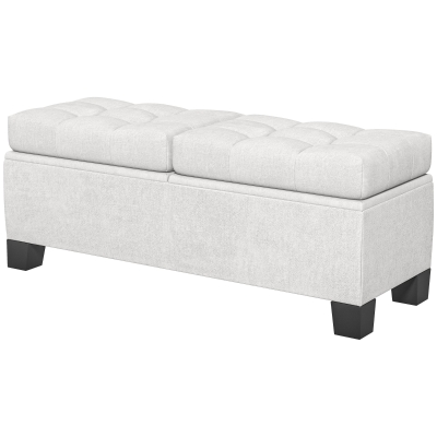 HOMCOM 46" Upholstered Storage Ottoman Bench, Tufted, Cream