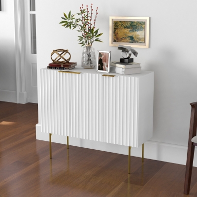HOMCOM Modern Storage Cabinet Sideboard Buffet Cabinet with Gold Legs for Living Room Dining Room Hallway White